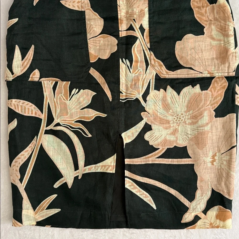 Reiss | Jackson Linen Floral Front Slit Knee Length Pencil Skirt Pockets (4) - Picture 3 of 13